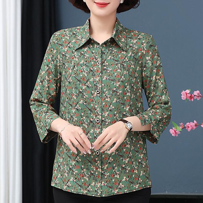 Plus Size XL-7XL Women's Elegant Blouses  Casual Loose Vintage Print Summer Long Sleeve Top Female Shirt