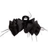 Luxury Black Satin Feather Bubble Claw Clip for Women - Diamond Accent Hair Accessory