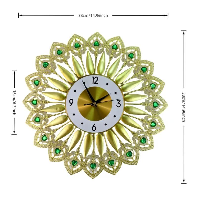 Crystal Leaves Wall Clock None-Ticking Silents Battery Operated Clocks Decorative Wall Clocks for Living Room Decors