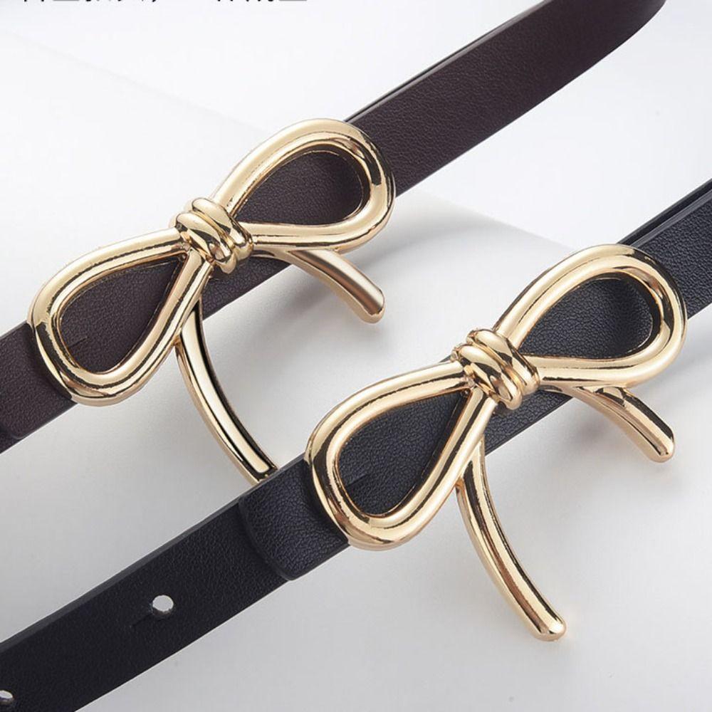 Sweet Bowknot Buckle Bow Belt Waist Belt Jeans Decor PU Leather Waistband Y2k Trouser Decoration Thin Belt Dress Decoration
