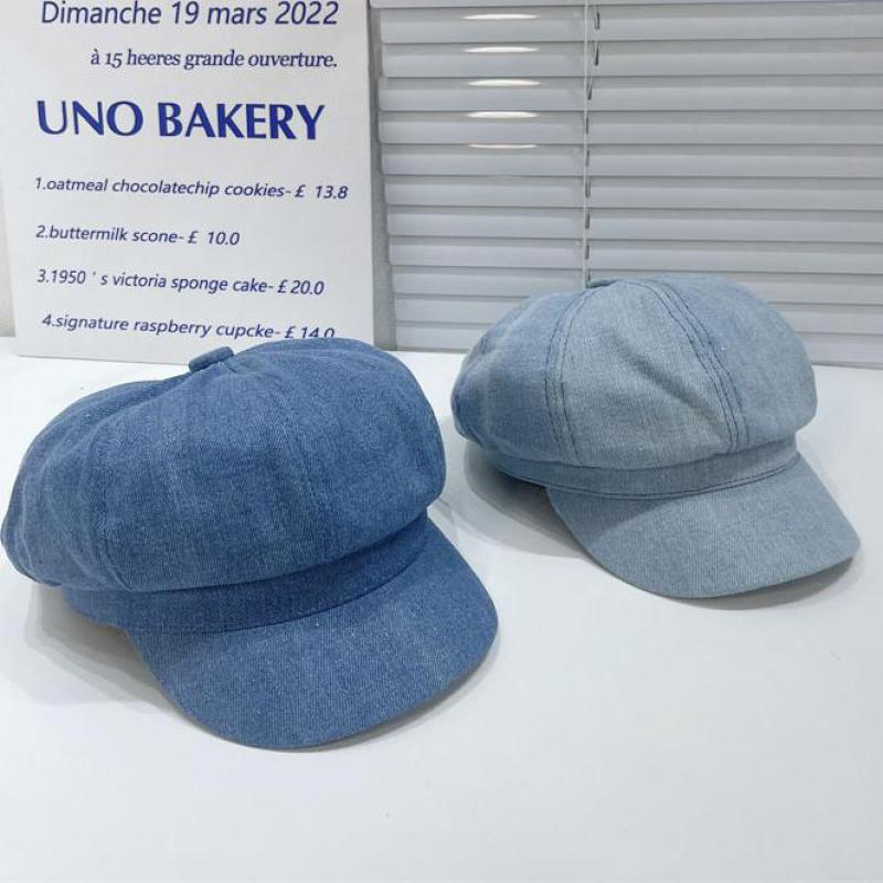 Vintage Beret Octagonal Caps Women Hats Solid Color Denim Cloth Casual Female Newsboy Cap Good Quality Painter Cap New