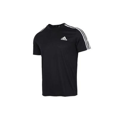 3-Streifen Lässiges Sport Rundhals Kurzarm T-Shirt Herren Oberteile Schwarz GM2105