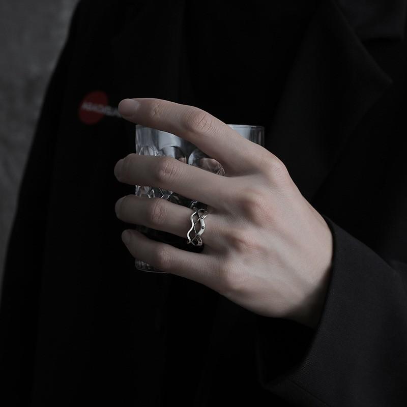 Adjustable Open Ring Men Women Sterling Geometric Hollow Design Minimalist Vintage Style Fashion Jewelry