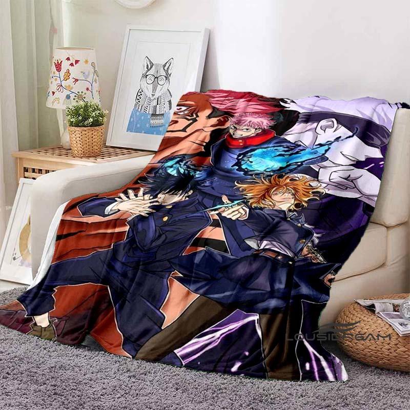 Jujutsu Kaisen Cartoon-Themed Flannel Blanket — Soft & Cozy Throw for Bed, Sofa, or Picnic Use — A Great Gift for Kids