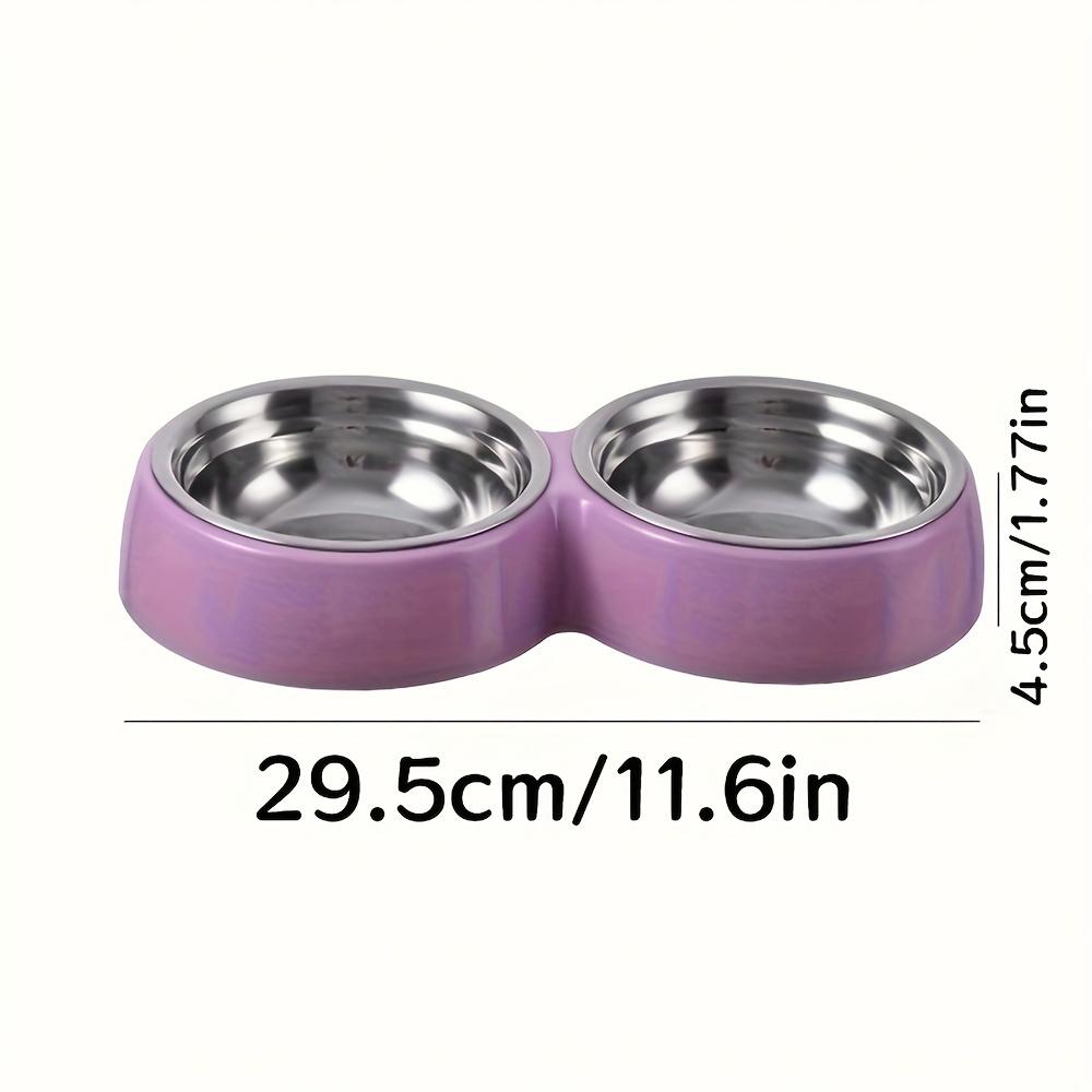 Plastic and Stainless Steel 2-in-1 Pet Food and Water Bowl Set with Non-Slip Stand, Cat Feeding Supplies