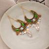 Female Fashion Retro Ethnic Style Moon Water Droplet Tassel Earrings