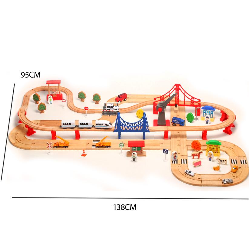 Road Train Set Wooden Track Accessories Toy Double Layer Compatible Electric Car Wood Track Kids Game Toy