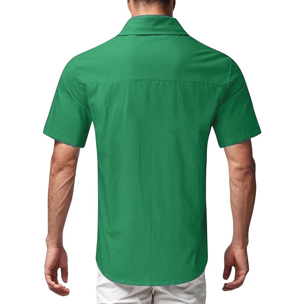 Men's Vintage Button Down Bowling Shirts Short Sleeve Summer Beach Shirt