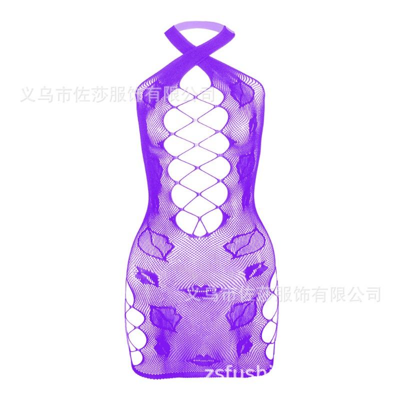 Sex clothes Suspender Crossed Hollow Black onesie Mesh hip skirt