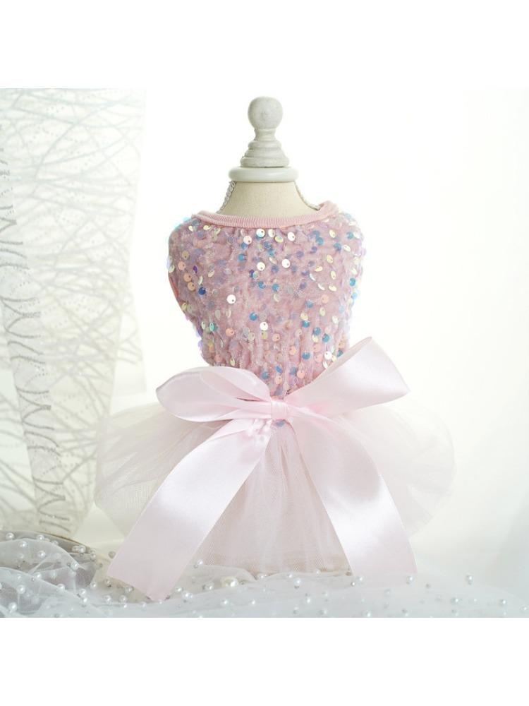 Pet Wedding Dress Dog Dress Cat Skirt Sequined Pink Mesh Dog Clothes One Piece Delivery Cross-border (pink,XS) розовый