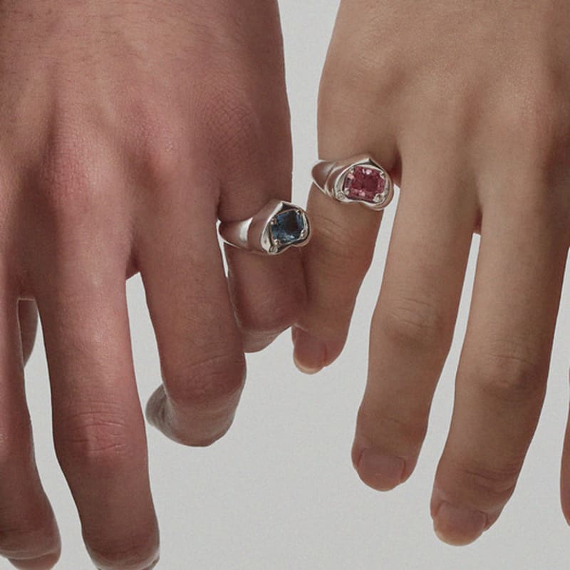 PICOMENT #006 Heart Square Cubic Zirconia Ring _ Pink