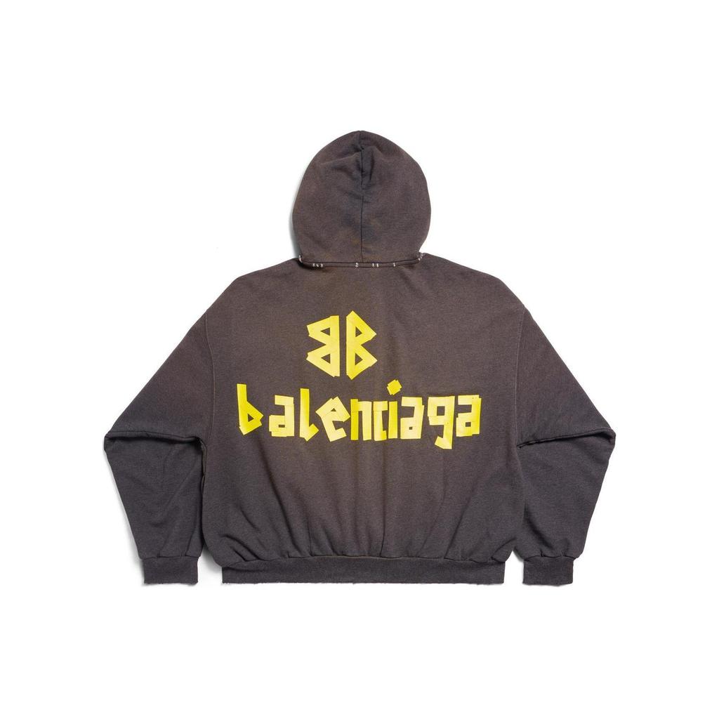 Balenciaga SS24 Tape Type Ripped Pocket Hoodie Large Fit Sweatshirt, Loose Fit Men's Dark Green 744441TQVA98519