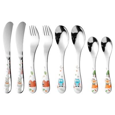 4/8Pcs Children Spoon Forks Set Tableware Kids Stainless Steel Kids Cutlery Portable Baby Feeding Utensils Baby Spoon Food-Grade