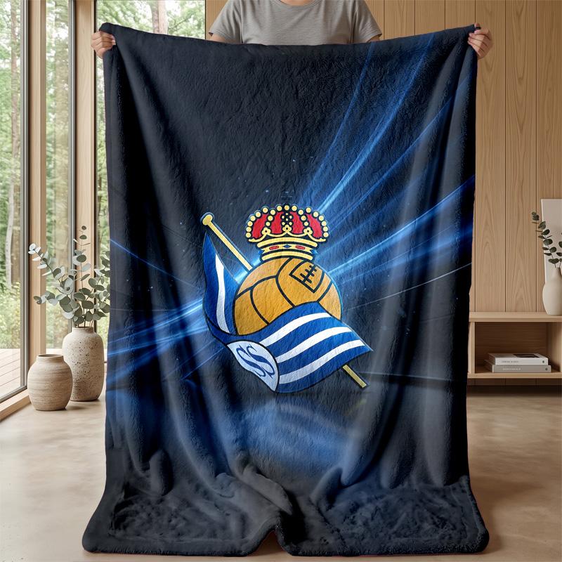 Coperta in Morbido Pile di Flanella FC Real Sociedad Leggera Accogliente Calda Coperta da Lancio per Divano Letto Arredamento per la Casa