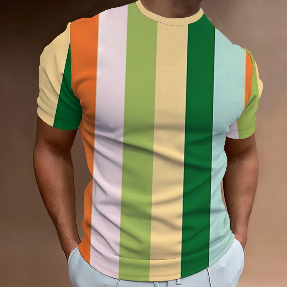 Men's T-shirt Striped 3D Printed T-shirt Round Neck Short Sleeved Casual T-shirt