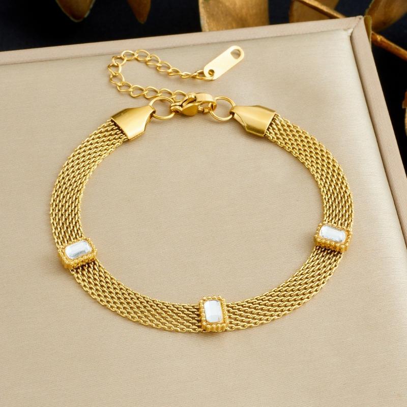 Gold Plated Multi-Strand Mesh Bracelet with Emerald CZ, Dainty Curb Chain Bracelet with Green Stone Charms, Luxury Jewelry for Women Gift