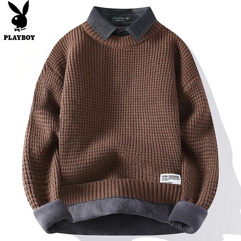 Playboy Men's Fleece-Lined Faux Two-Piece Sweater