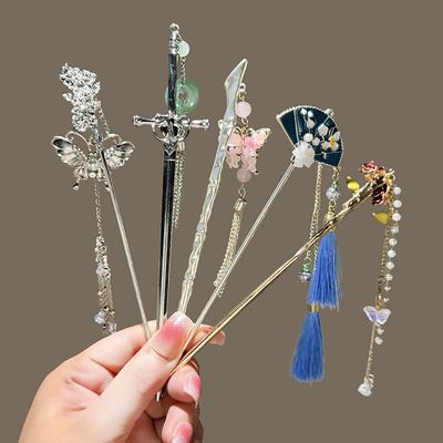 Elegant Chinese Sword Hair Fork Tassel Hair Stick Buns Design Hairstyle Hair Accessories Women Jewelry Hairpin Hairneedle
