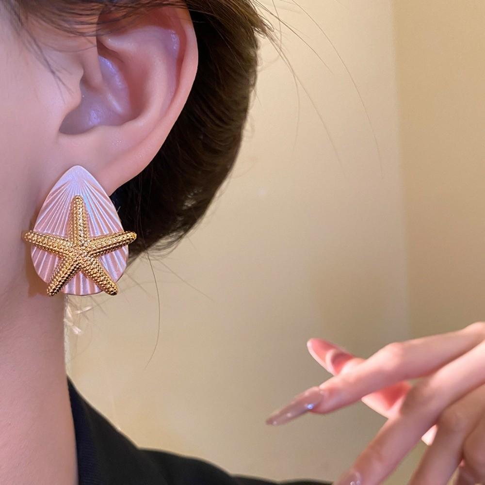 Personality Starfish Ear Studs Oil Drip Copper Star Dangle Earrings  Festival