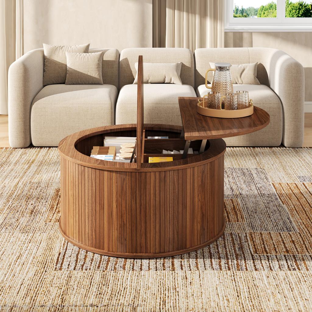 Coffee Table Living Room Table Coffee Table MDF Round Height-Adjustable Storage
