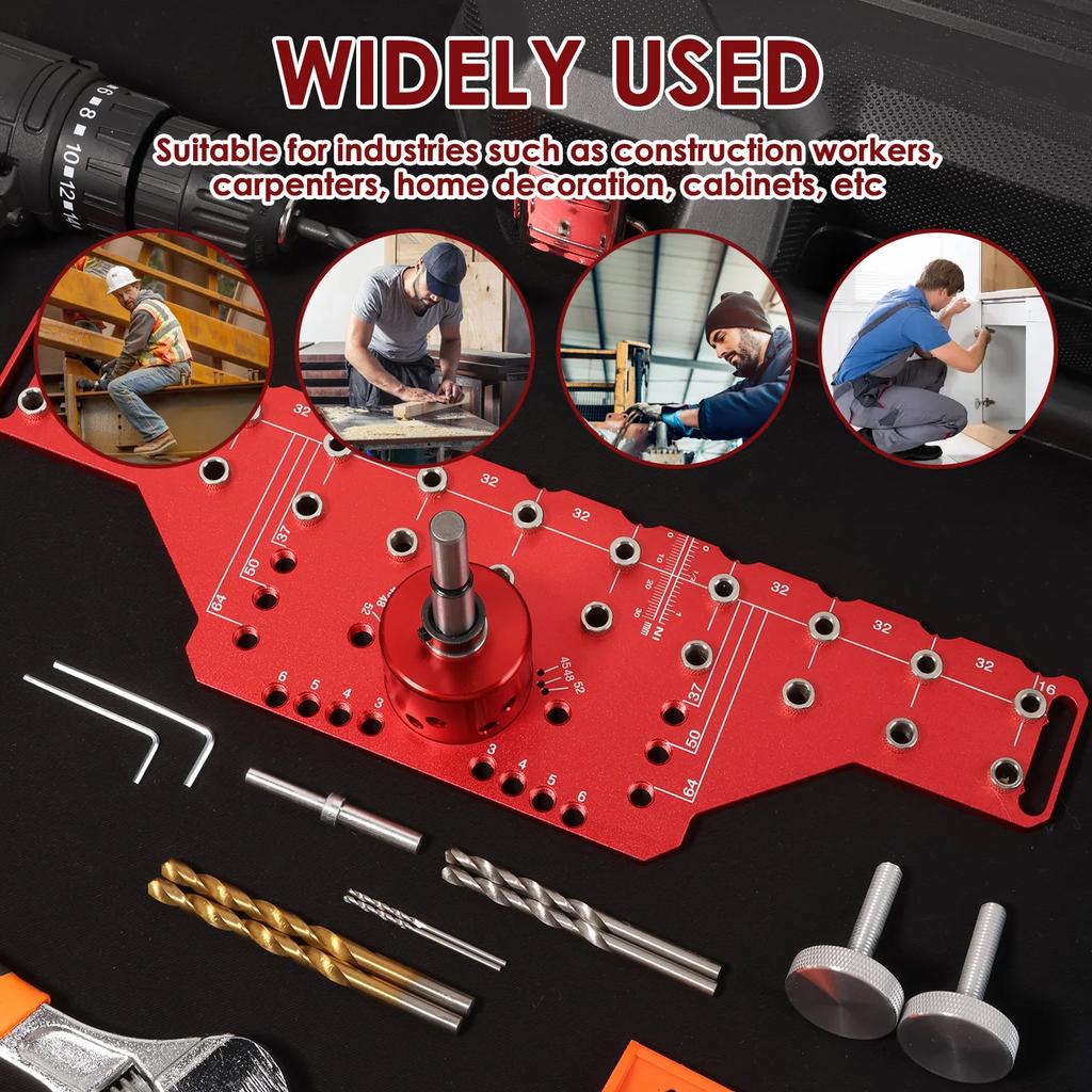 2 In 1 Shelf Pin Jig and Cabinet Hinge Jig Shelf Pin Drilling Jig 5mm 1/4" Hole Drill Bits Cabinet Hardware Jig Tool Drill Guid