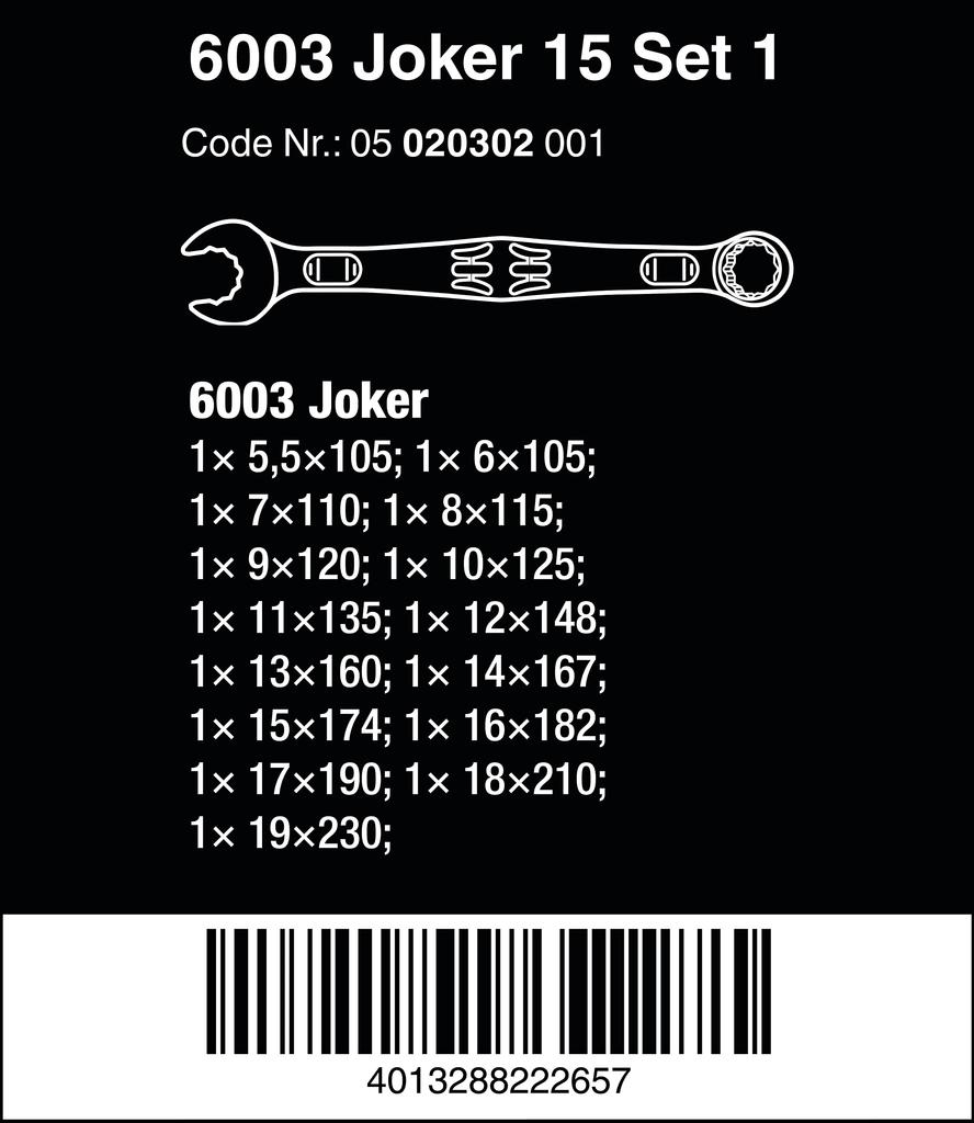 WERA 15 Piece Combination Wrench Set 020302 5-50mm