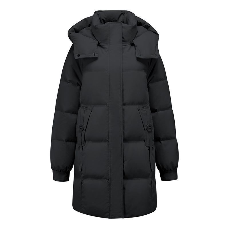 Fashionable and Warm Mid-length Down Cotton-padded Jacket for Women in Winter, Loose and Detachable Cap Coat