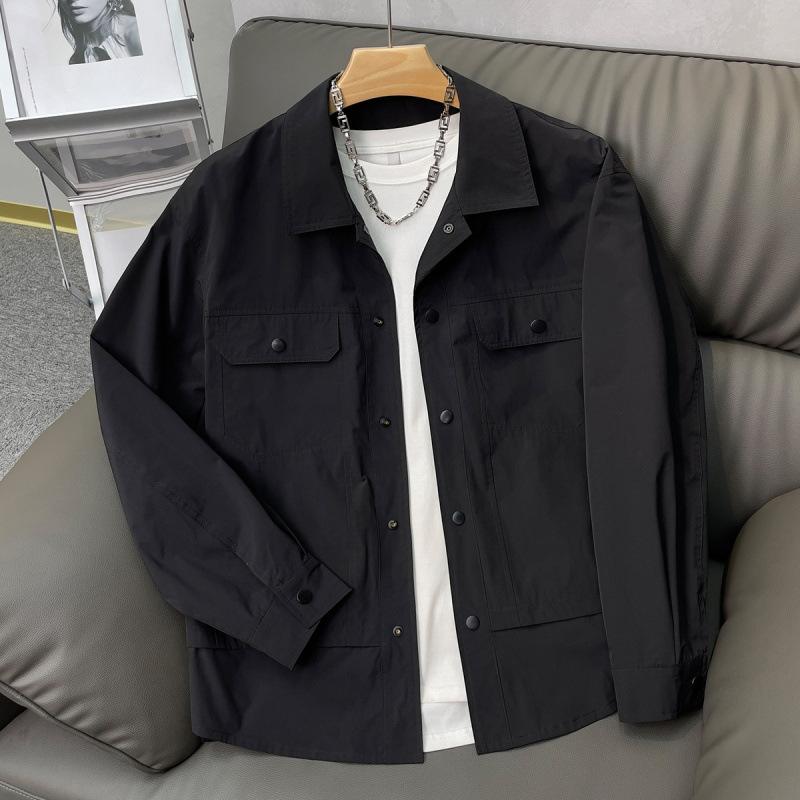 Lapel Shirt Jacket Spring and Autumn Thin Loose Trendy Simple Work Jacket Men's Autumn Tops