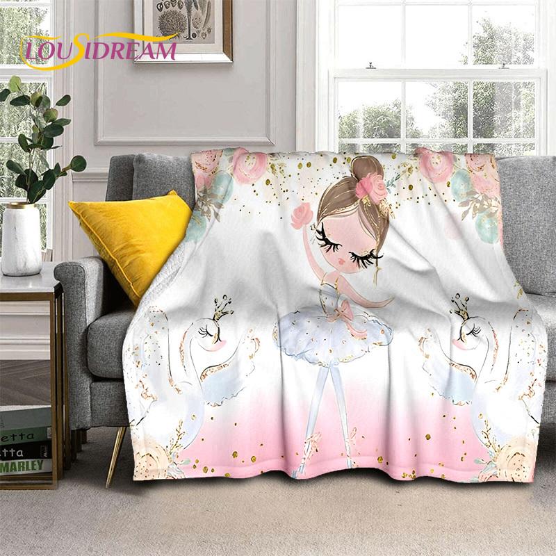 Snová baletka, balerína, víla, labuť, jednorožec, kreslená deka, měkká přehozová deka pro domov, ložnici, postel, pohovku, piknik, cestování, pro děti