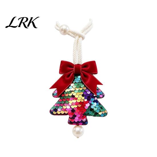 Festive Christmas Tree Ornaments Sequined Curtain Tieback, Sparkling Holder with Bedroom Window Treatment Hardware Bow, Decorative Drapery Holdback