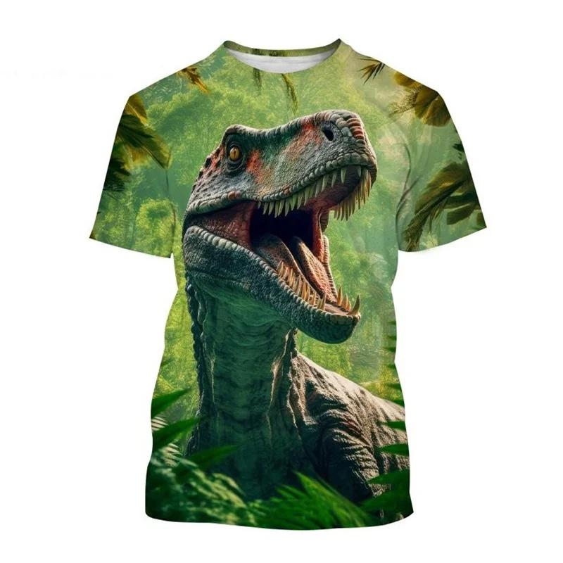Koszulka z nadrukiem 3D zwierzęta dinozaury dla mężczyzn dzieci wzór Tyranozaur koszulki casual z krótkim rękawem okrągły dekolt koszulki uliczne topy