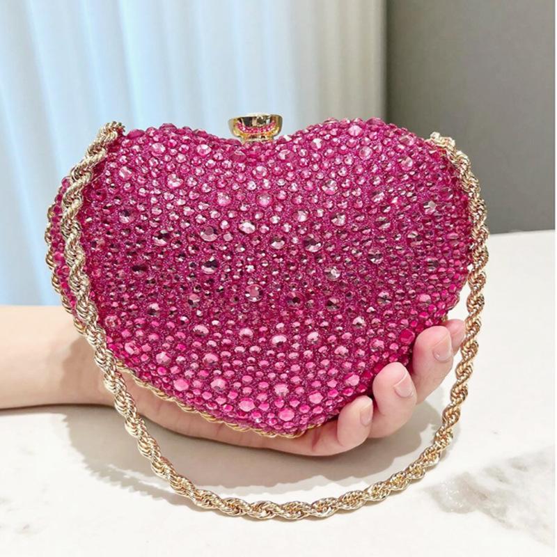 2025 Luxury Diamond Inlay Heart Shape Crystal Clutch Purse Stones Wedding Party Evening Shoulder Bag Rhinestone Clutches Bags