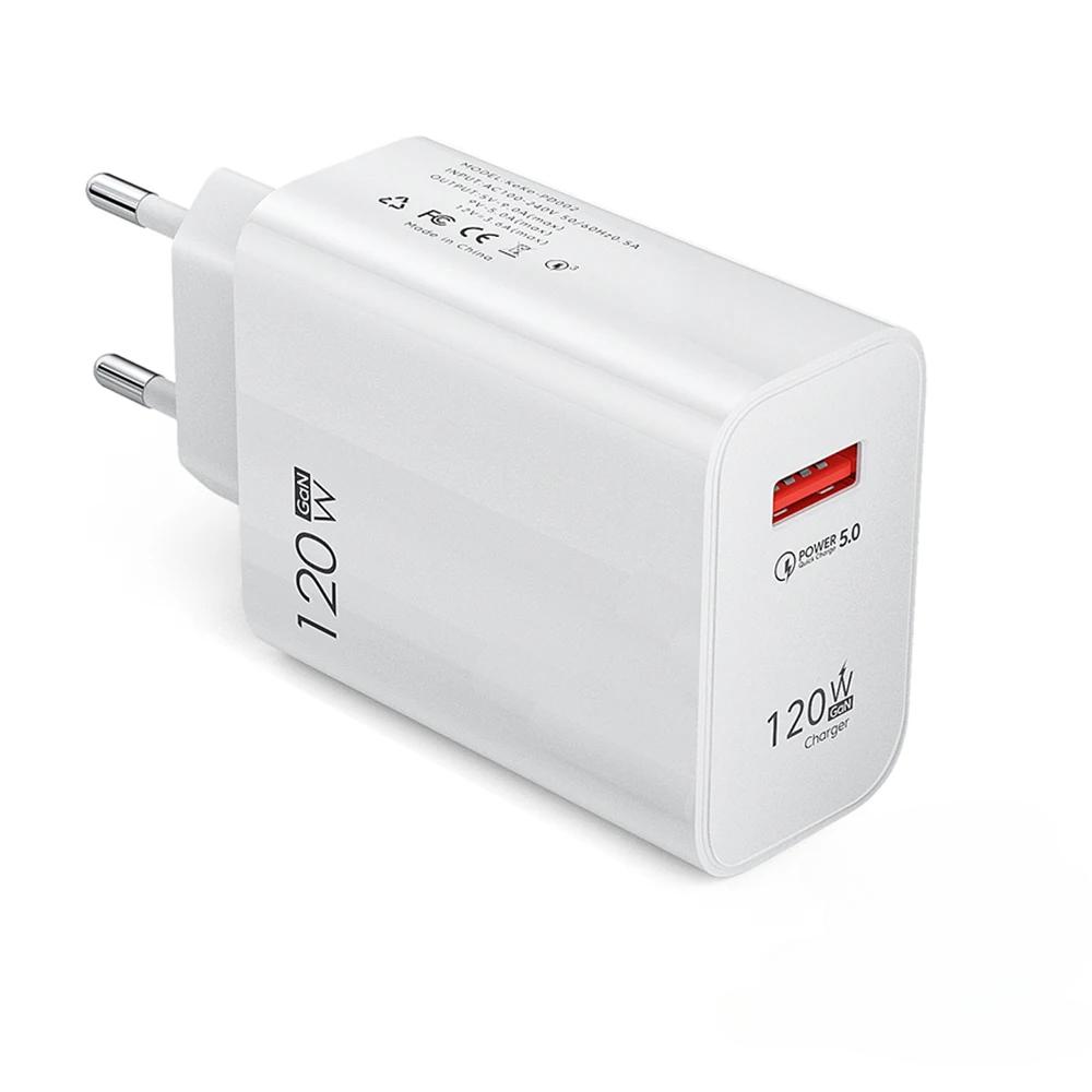 120W USB-lader Hurtiglading GaN-adapter for IPhone 16 15 Pro Huawei Xiaomi Redmi Note 12 Pro Plus Telefon med 10A/6A datakabler
