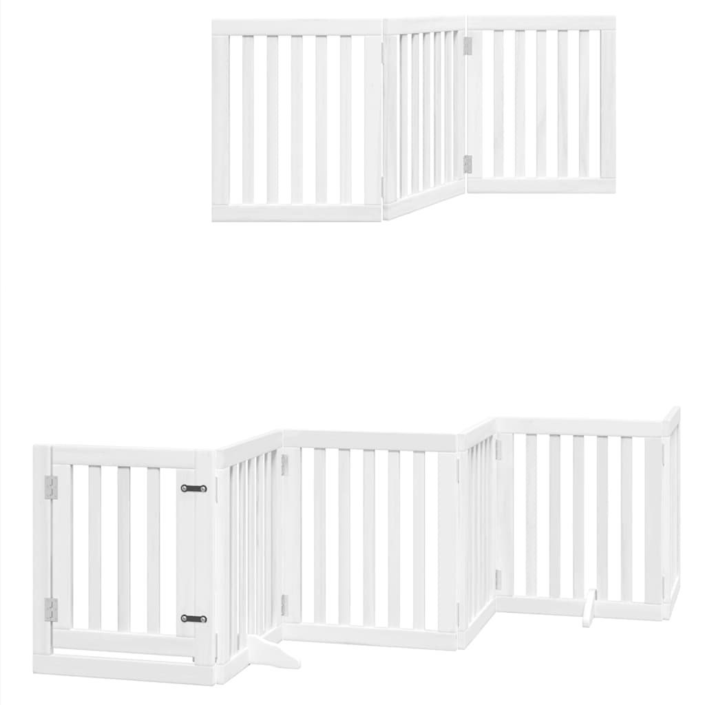 9 Piece Foldable White Dog Gate 450 Cm Poplar Wood