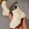 Fashion 2025 Autumn Winter Women's Boots Platform Warm Waterproof Leather round Toe mid Heel Rubber Outsole Fashion Boot