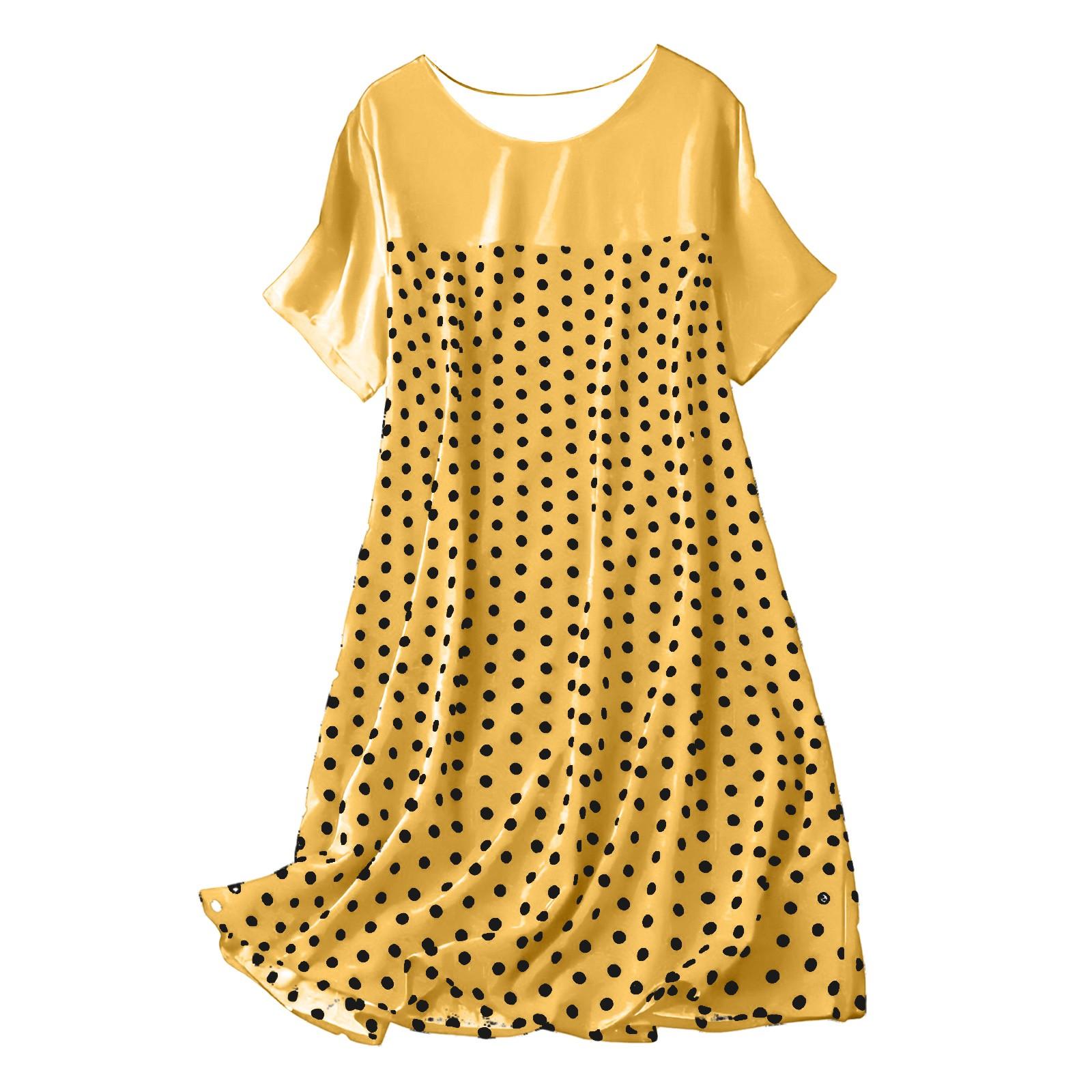 

Женская модная и повседневная ночная рубашка в горошек с круглым вырезом и короткими рукавами, удобное платье XL жёлтый