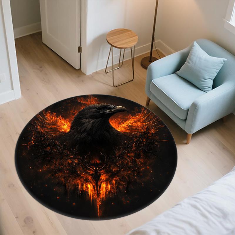 Crow,Round Area Rug,Carpet Rug for Living Room Bedroom Sofa Playroom Decor,Non-slip Floor Mat