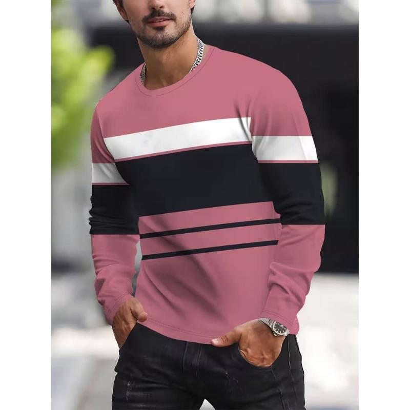 Herren Langarm-T-Shirt mit 3D-Streifendruck, bequem, atmungsaktiv und vielseitiges Herren-Oberteil