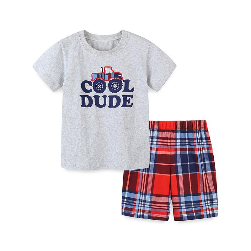 Boys short-sleeved t-shirt set Summer medium and small children s knitted cotton children s set Crew neck children s two-piece set 2Y(90cm)