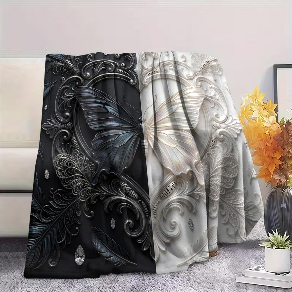 1Pc Butterfly Print Flannel Blanket, High quality Comfortable for All Seasons, Home Decor, Warmth and Comfort, Perfect for Christmas Gifts W35