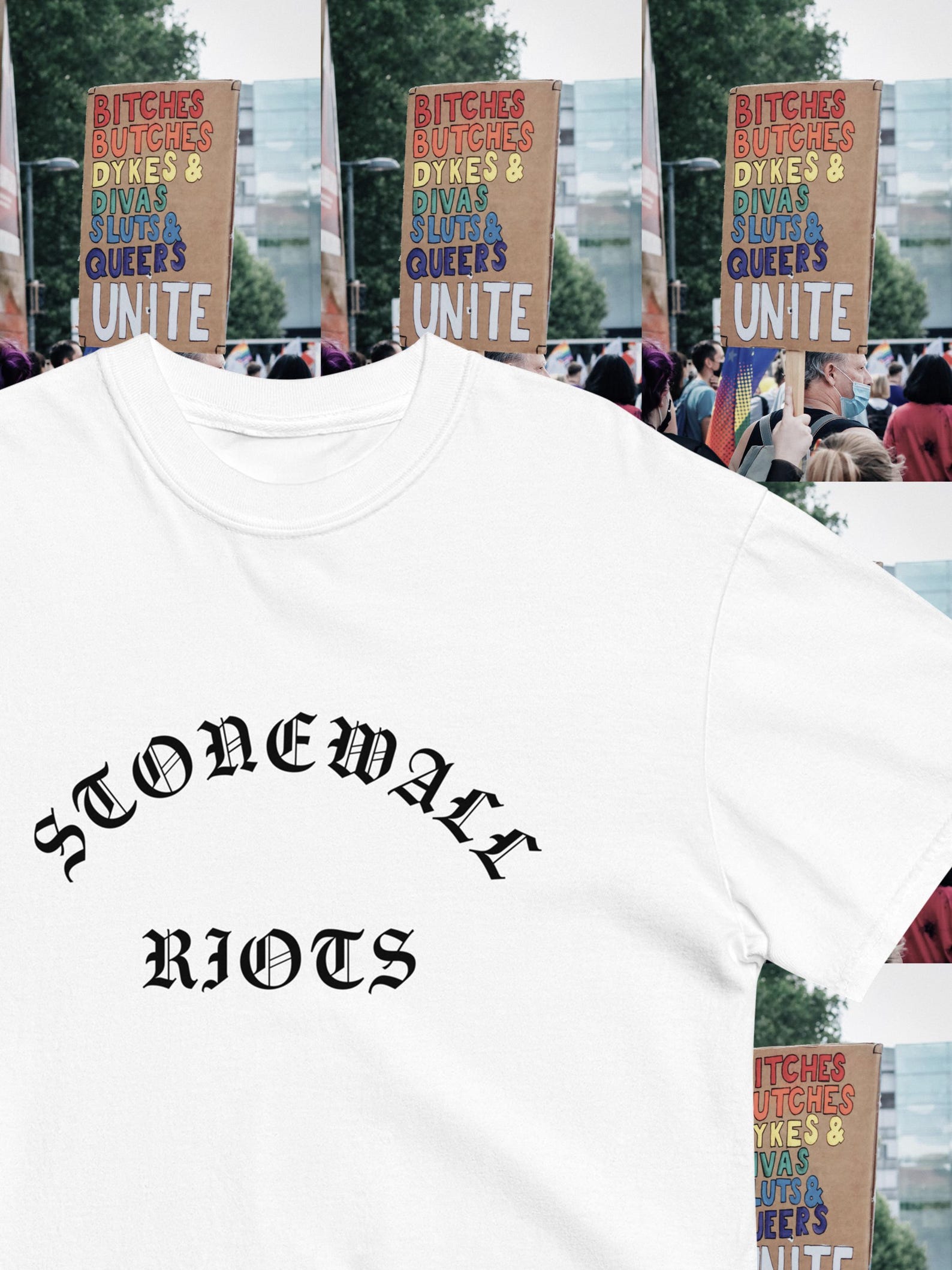 GUTTER CHIC Stonewall Riots Graphic Tee | Blackletter Pride Statement Shirt 3XL