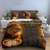 Lion Print with Encouragement Letter Design Bedding Set (1 Duvet Cover, 2 Pillowcases, Duvet Not Included)