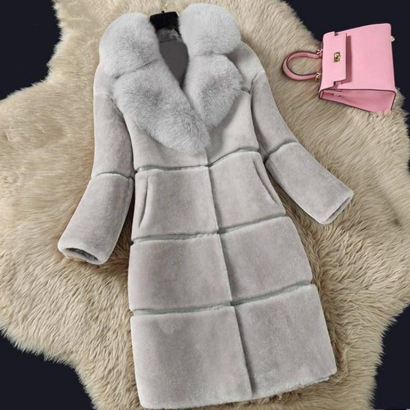 Sheep shearing autumn and winter women's new imitation fur integrated imitation fox fur collar wool coat coat long