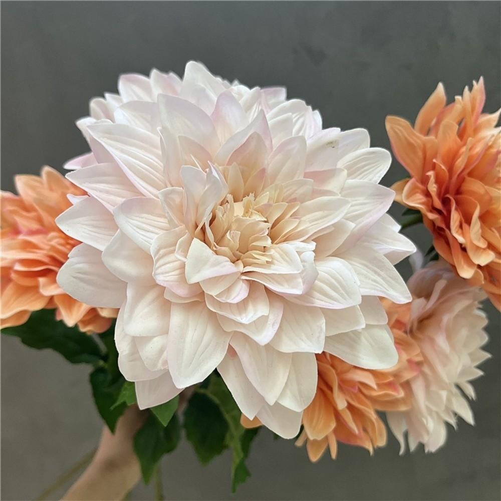61CM Artificial Dahlia Flowers Green Leaves Simulation Dahlias Branch  Hotel Wedding Decoration