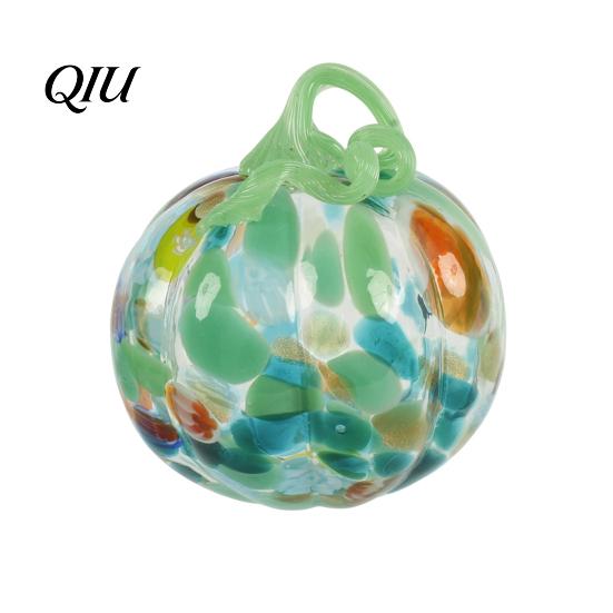 Fall Season Decoration Mini Hand Blown Glass Pumpkin Ornament, Collectible Thanksgiving Halloween Transparent Figurine Faux Crystal Hanging for Fall,
