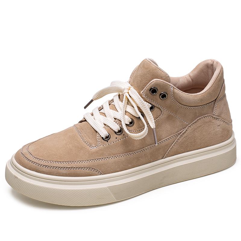 British Style High Top Shoes Men's Suede Shoes Thick Soled Casual Shoes Men's Hiking Shoes Lace Up Khaki Trendy Shoes