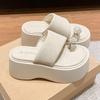Fashion Women High Platform Slippers New 2025 Summer Beach Flip-Flops Ladies 8CM Wedge Heels Flock Shoes Woman Outside Chunky Sandals