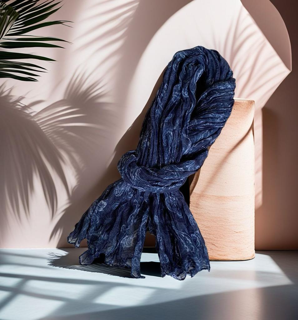 Retro Cotton and Linen Scarf Women's Autumn and Winter Printed Thin Pleated Scarf Silk Scarf Summer