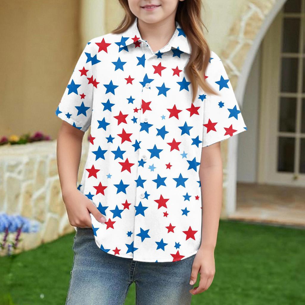 Summer Girls' Short Sleeve Blouse School Uniform Button-Up Shirt Kids Summer School Uniform Button Down Shirt