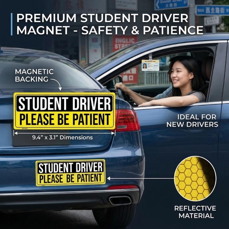 High Visibility Magnetic Car Sticker Exterior Accessories for Beginner Drivers PVC Construction Fit Any Vehicle Type